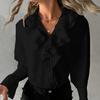 Women's Fashion Casual Spring Fall Solid Color Print Long Sleeve V-Neck Blouses & Shirts