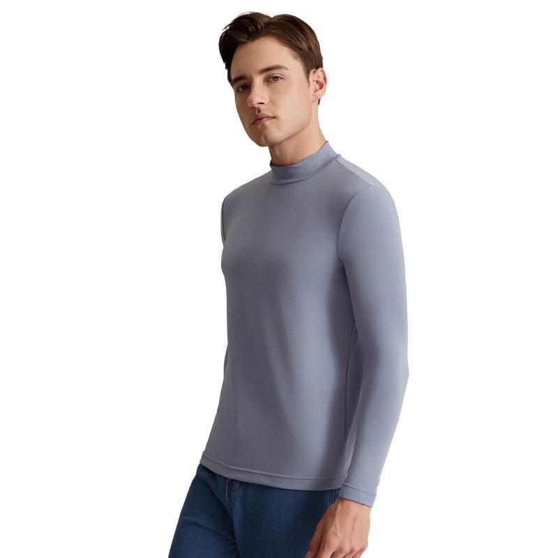 Men's Cashmere Silk Thermal Top with Half-High Collar for Autumn and Winter