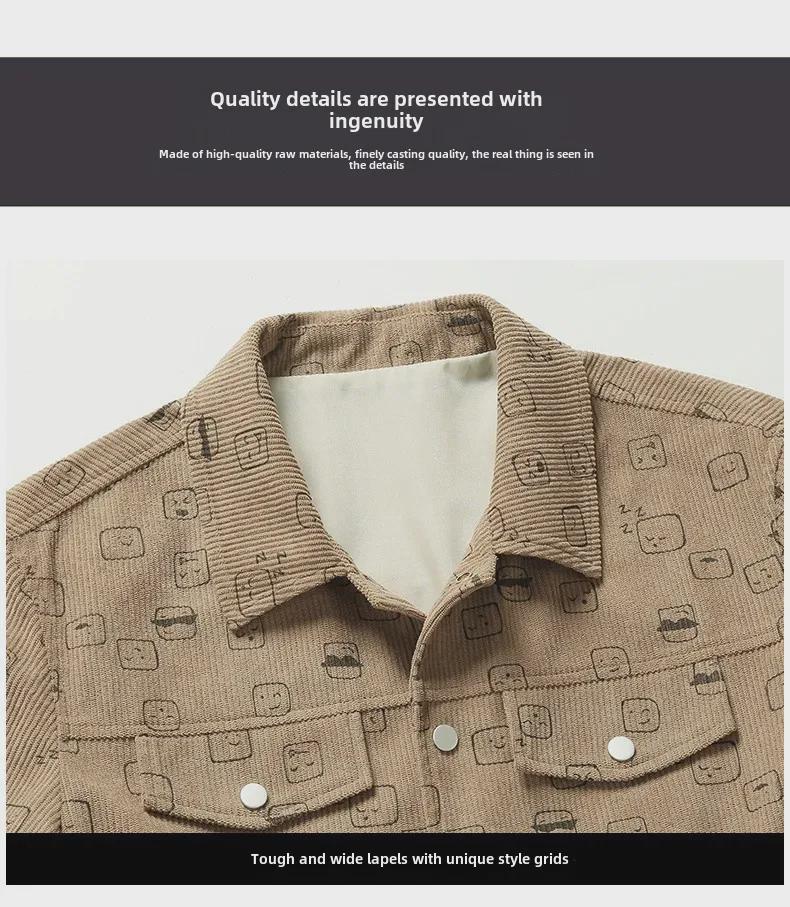Men's Spring/Autumn Corduroy Lapel Jacket - Fashionable, Casual, Full-Print, Large Sizes Available.