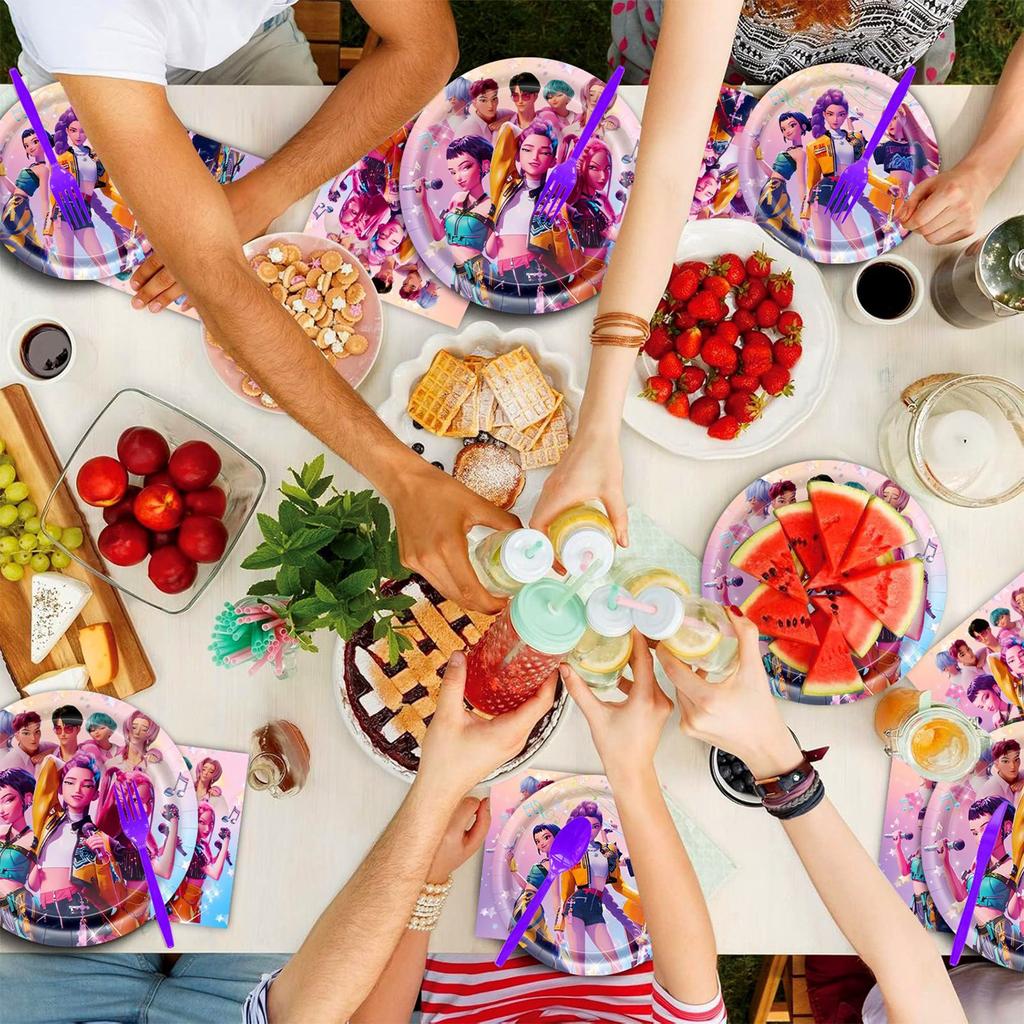 Мультяшные детские украшения для дня рождения, бумажные тарелки, салфетки, скатерти, наборы одноразовой посуды.