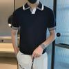 Мужская летняя вязаная рубашка поло облегающего кроя - Дышащая, в повседневном деловом стиле с лацканами, с короткими рукавами