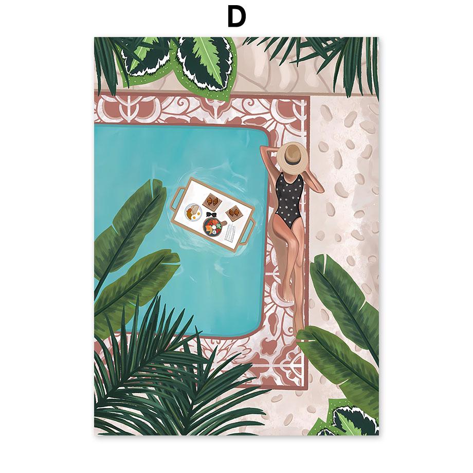 Бохо Абстрактная Девушка Озеро Птицы Лист Иллюстрация Настенное Искусство Холст Живопись Скандинавский Постер И Принты Картины Для Декора Гостиной