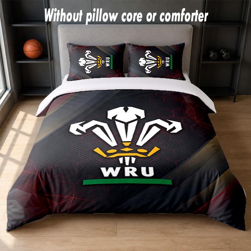 Wales Rugby Design Bed Bedding Set 1 Duvet Cover + 2 Pillowcases Soft Breathable Household Bed Linens