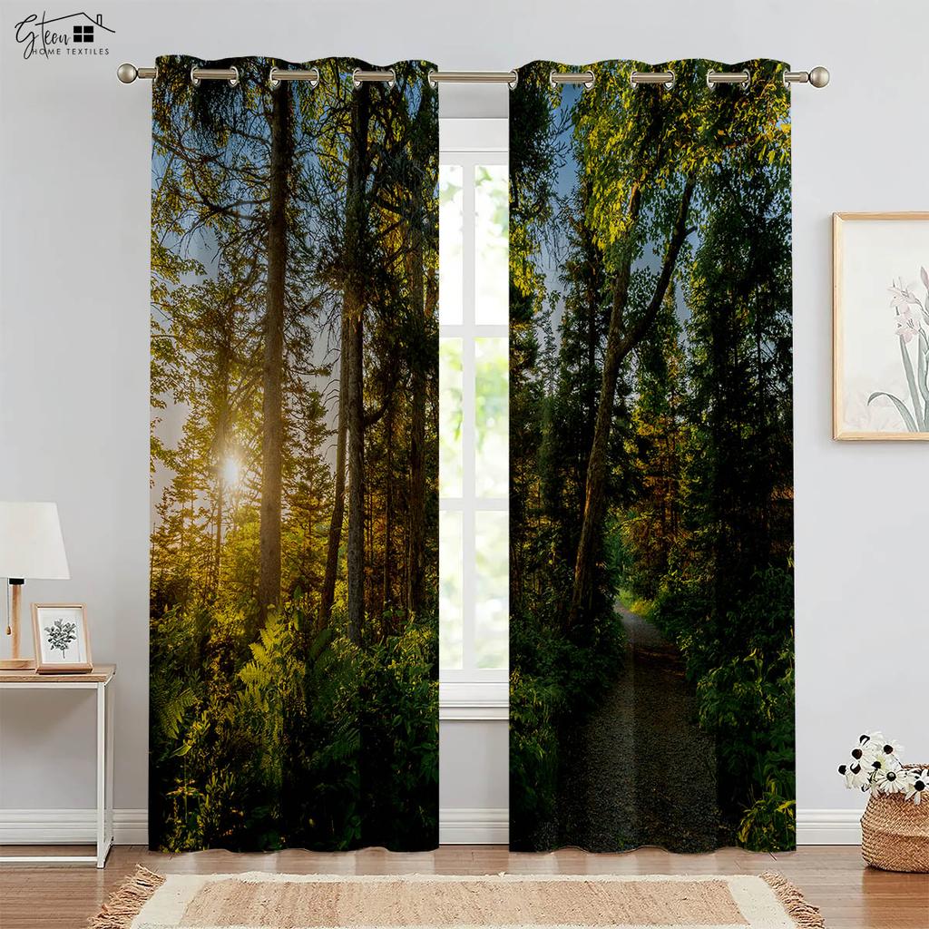 Лесные 3D-шторы с принтом пейзаж зеленый солнечный кленовый лист природа жизненная сила B&B отель спальня гостиная шторы 2 шт.