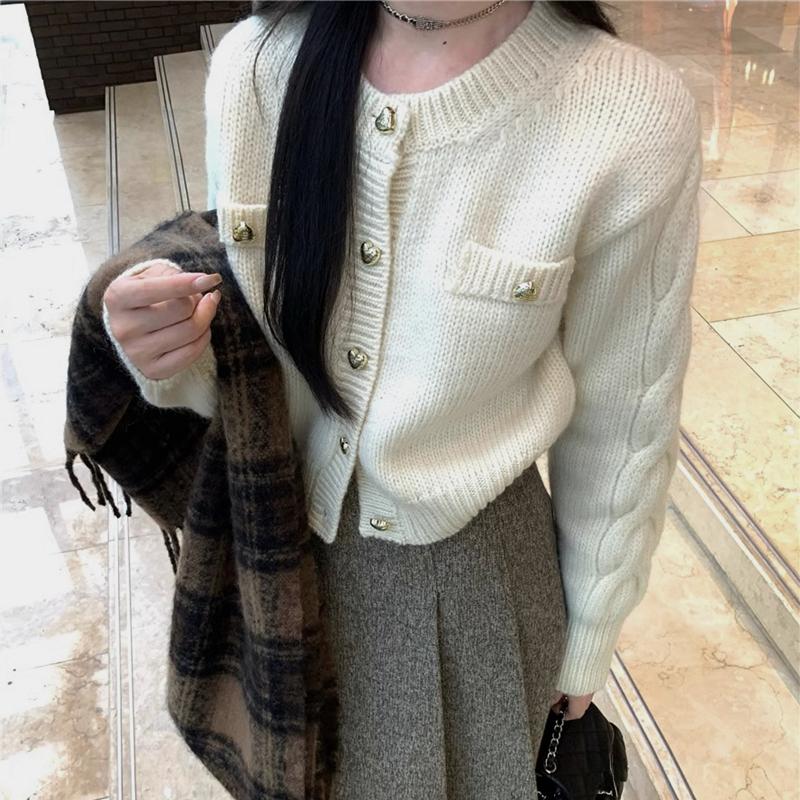 Autumn New Round Neck Solid Women's Sweater Jacket Fashion Winter Long Sleeve Casual Knitted Cardigan Women Elegant Slim Fit Warm Cardigans Tops 24847