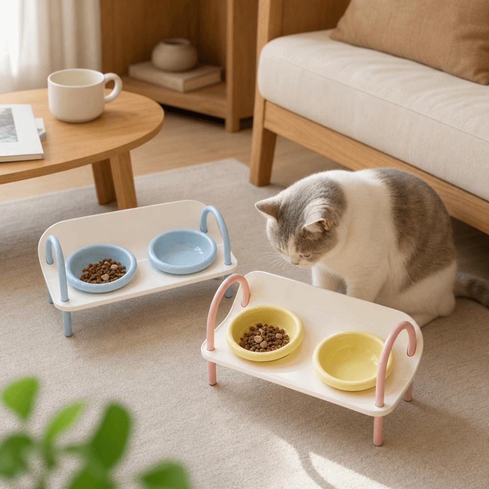 Non-Slip Cat Food Water Bowl Double Bowls Pet Food Dispenser Pet High Footed Bowl Pet Supplies