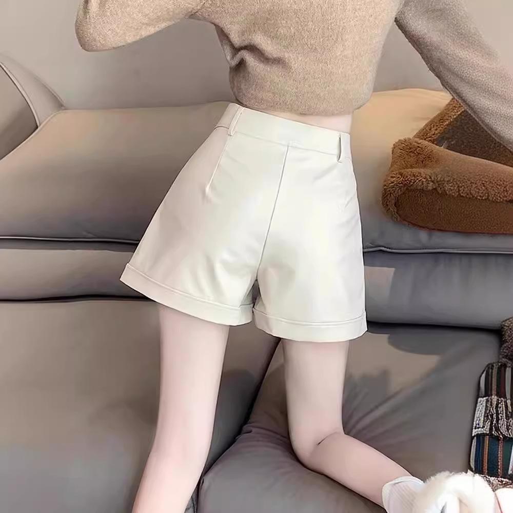 Шорты из искусственной кожи женские осенне-зимние новые с высокой талией и тонкие верхние брюки свободные широкие леггинсы a-word повседневные леггинсы