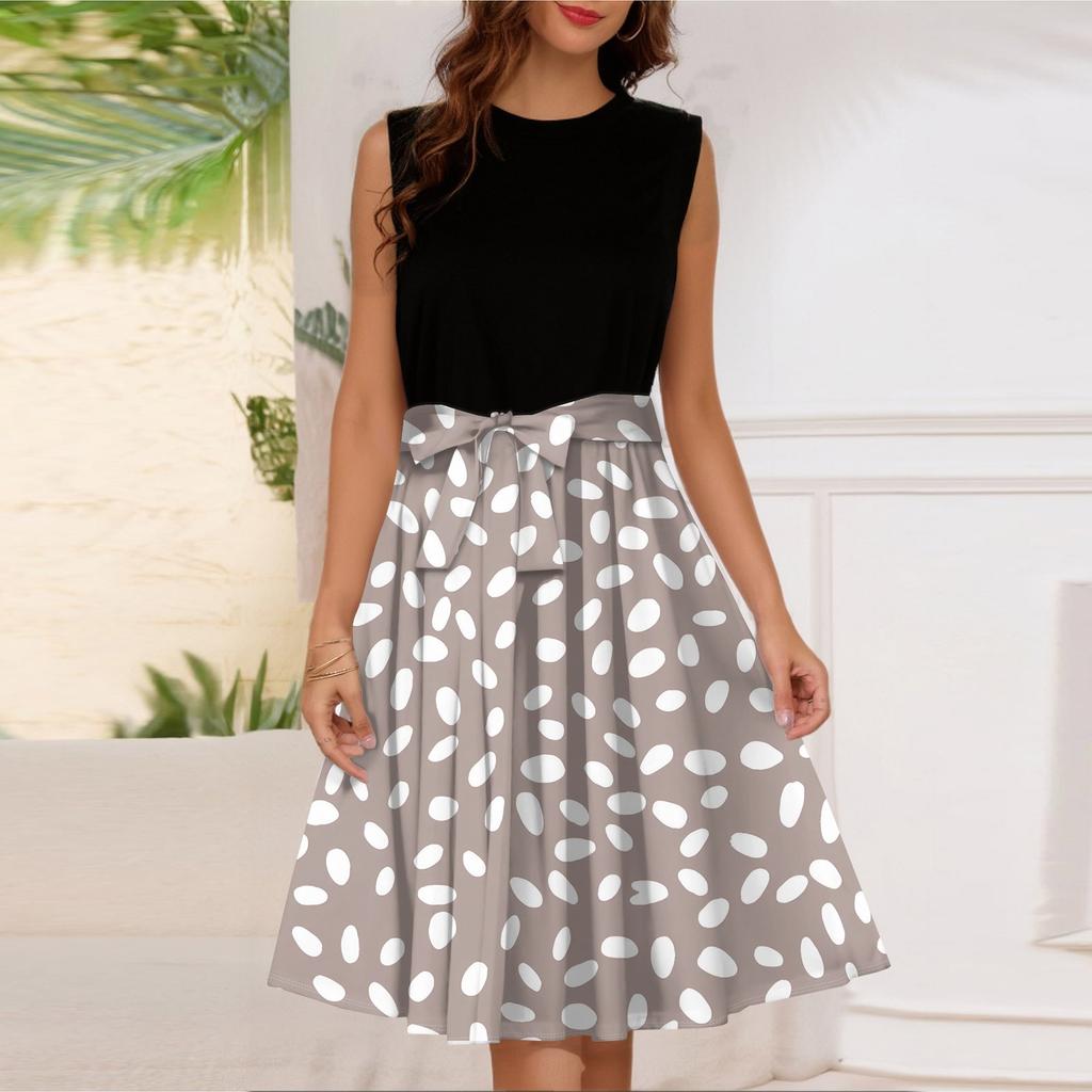 Женское модное повседневное короткое платье без рукавов со шнуровкой и круглым вырезом