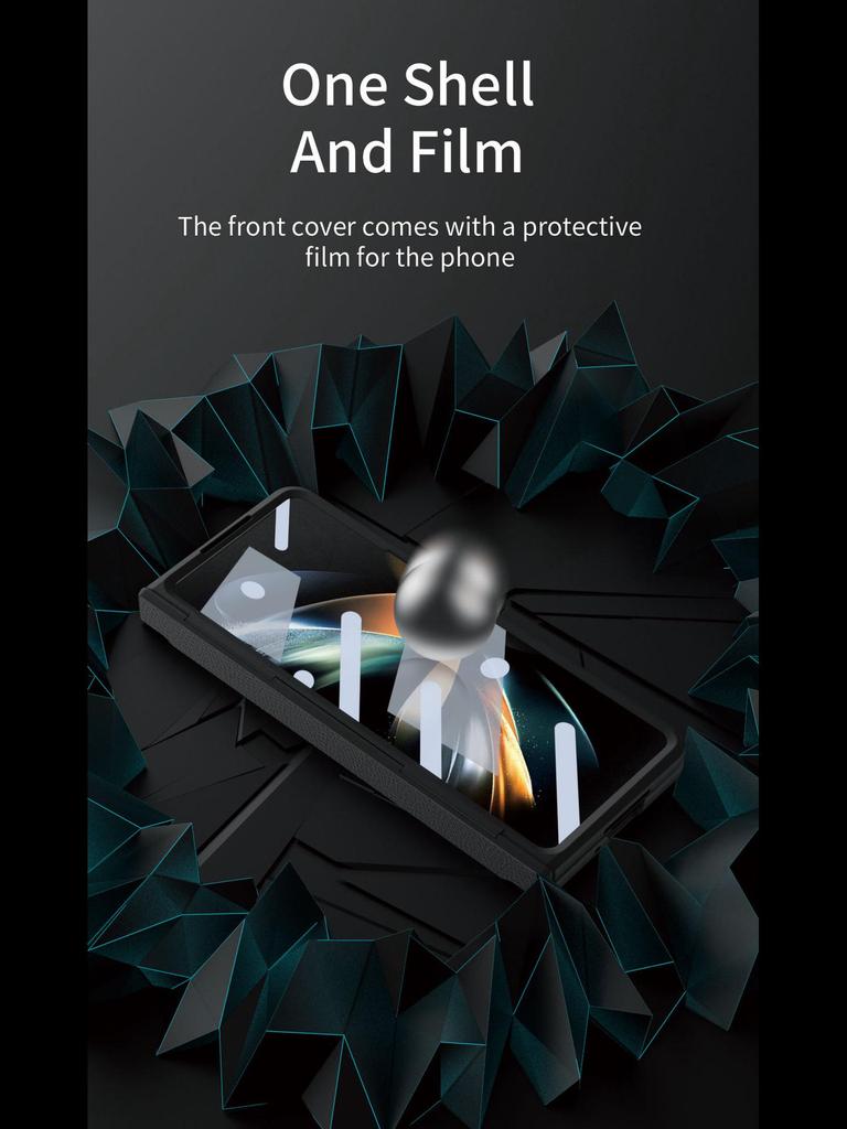 Чехол для Samsung Z Fold5: Кожаный чехол с полным покрытием, устойчивый к падениям, для складного экрана и плоского шарнира, совместим с W22