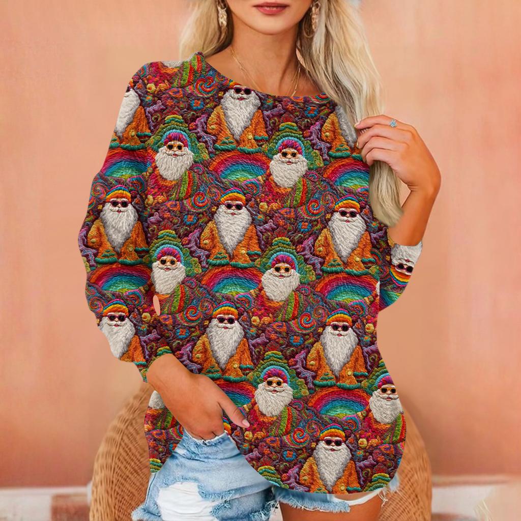 Women's T Shirt Flannel Print Tunic Long Sleeve Party Round Neck Tops