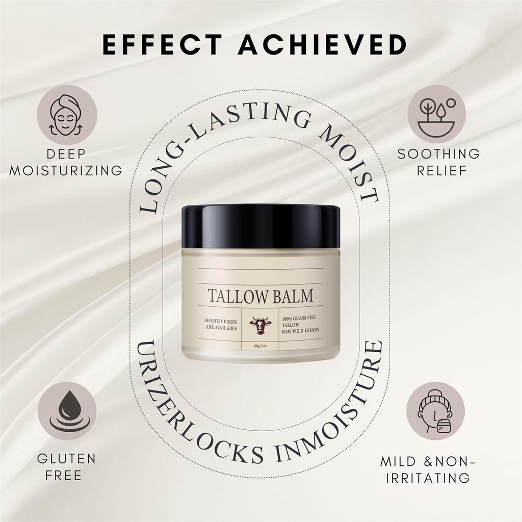 Бальзам для кожи с говяжьим жиром и медом. Натуральный увлажняющий крем. Увлажняющий бальзам с медом и пчелиным воском. Смесь говяжьего жира травяного откорма и дикого меда.