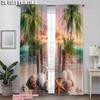 2 шт., Высококлассные шторы 2D-принт Пальма Природа Океан Закат Полиэстер Тканый (без удилища) Праздничное использование для гостиной и