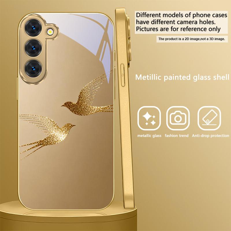 golden flying bird For Samsung Galaxy S26 S20 FE S21 S22 S23 Plus S24 Ultra S25Ultra S21+  S22Plus Golden glass phone case