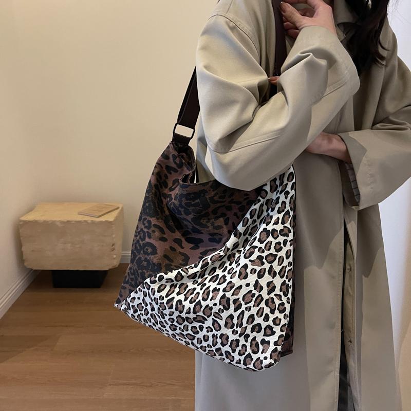 Холщовая сумка с леопардовым принтом Женская сумка Большая вместительная сумка через плечо Сумка-тоут