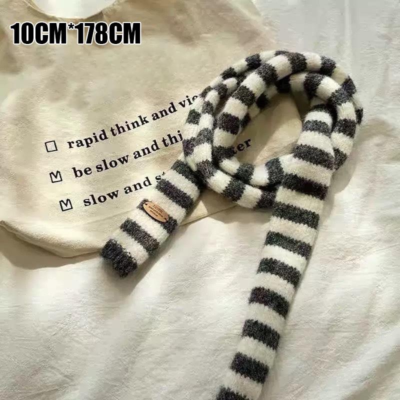 Осень И Зима Полосатый Стиль Высококлассный Универсальный Теплый Шарф Атмосфера Корейский Стиль Защита Шеи Узкий Шарф
