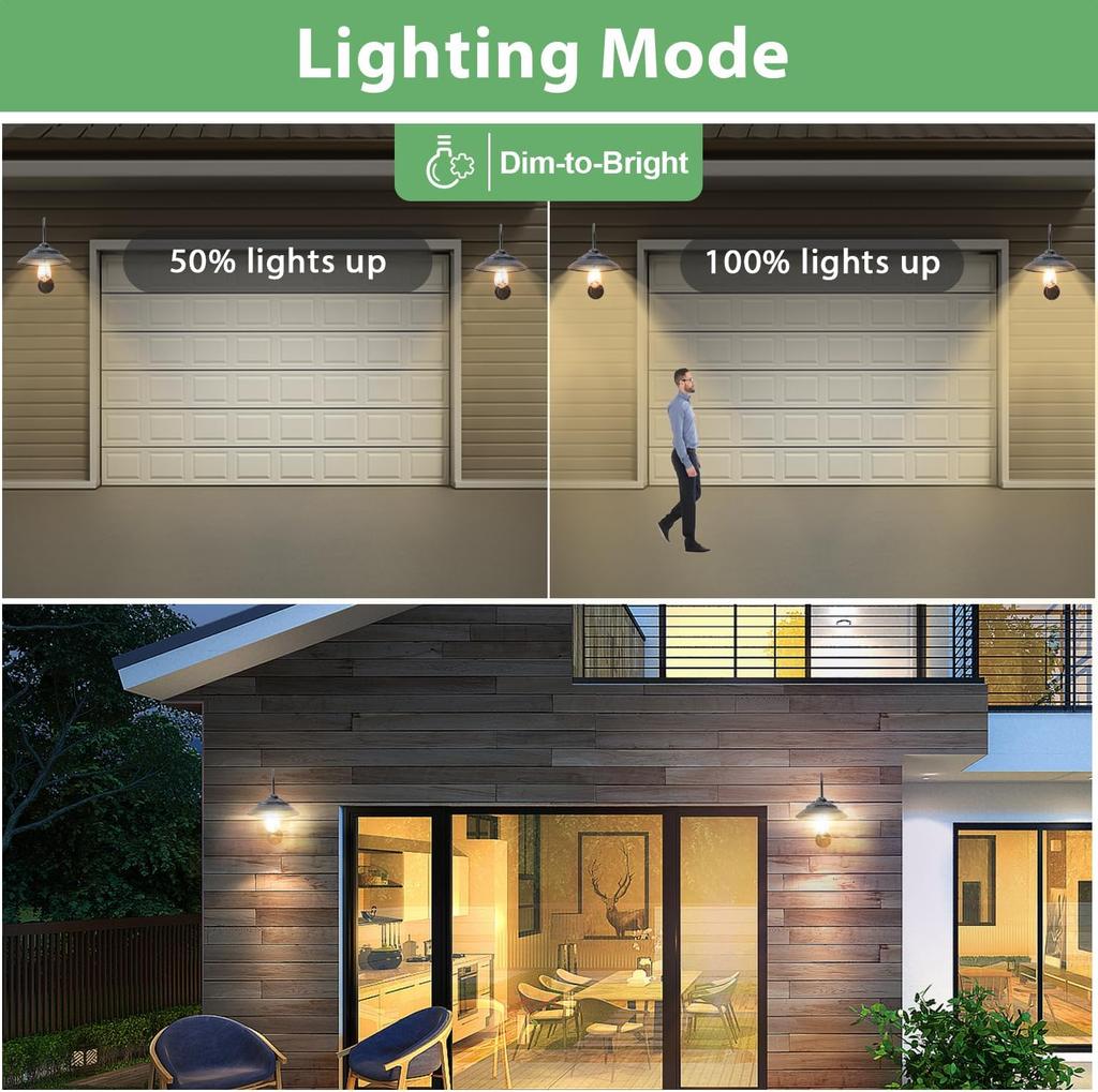 Solar Gooseneck Lights Outdoor Waterproof - Motion Sensor Vintage Porch Light with Clear Glass LED Bulbs & 4 Solar Panels (Bronz