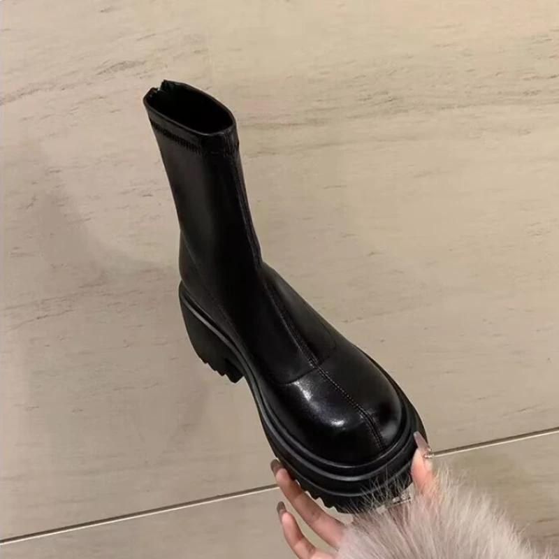 2024 Весна и Осень Лидер продаж Женская обувь Высококачественные однотонные круглые носки на низком каблуке Короткие женские модные ботинки