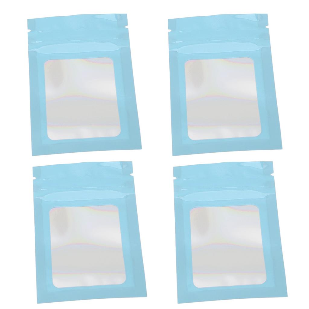 100pcs Ziplock Bags Self Sealing Holographic Reusable Food Storage Bags with Hanging Hole Blue