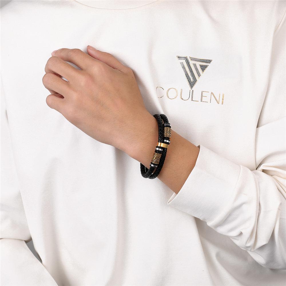 Браслет с рунами викингов из нержавеющей стали и натуральной кожи, регулируемый браслет-бангл, мужской, женский, панк-украшение, скандинавские подарки для пар