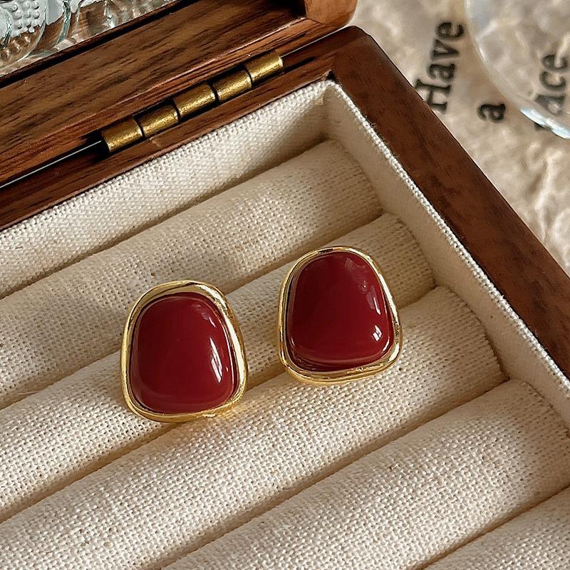 Винтажные красные серьги-клипсы женские эмалированные серьги-гвоздики легкие роскошные аксессуары для ушей серьги ювелирные изделия