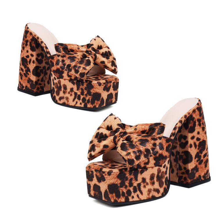 Женские сандалии из искусственной кожи на платформе, на очень высоком каблуке, с открытым носком и бантом, пикантные вечерние летние туфли, черный, зеленый, леопардовый, 35-43