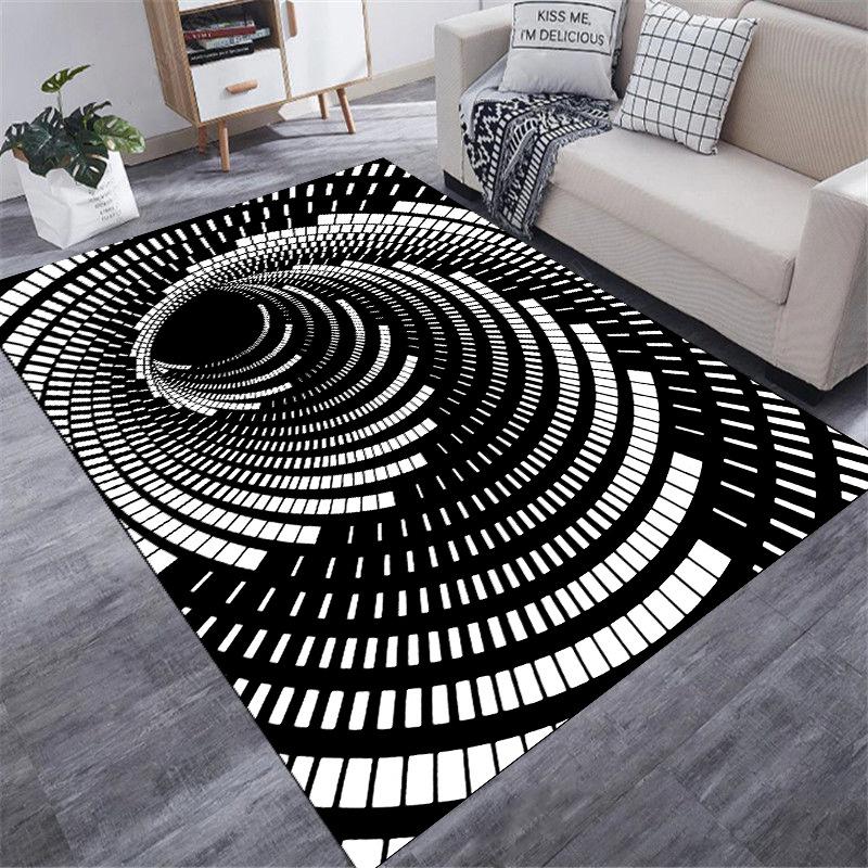 3D Optical Illusion Print Carpet Black and White Checkered Rug Home Decoration Mat Absorbent Non-slip Fun Decor Carpet