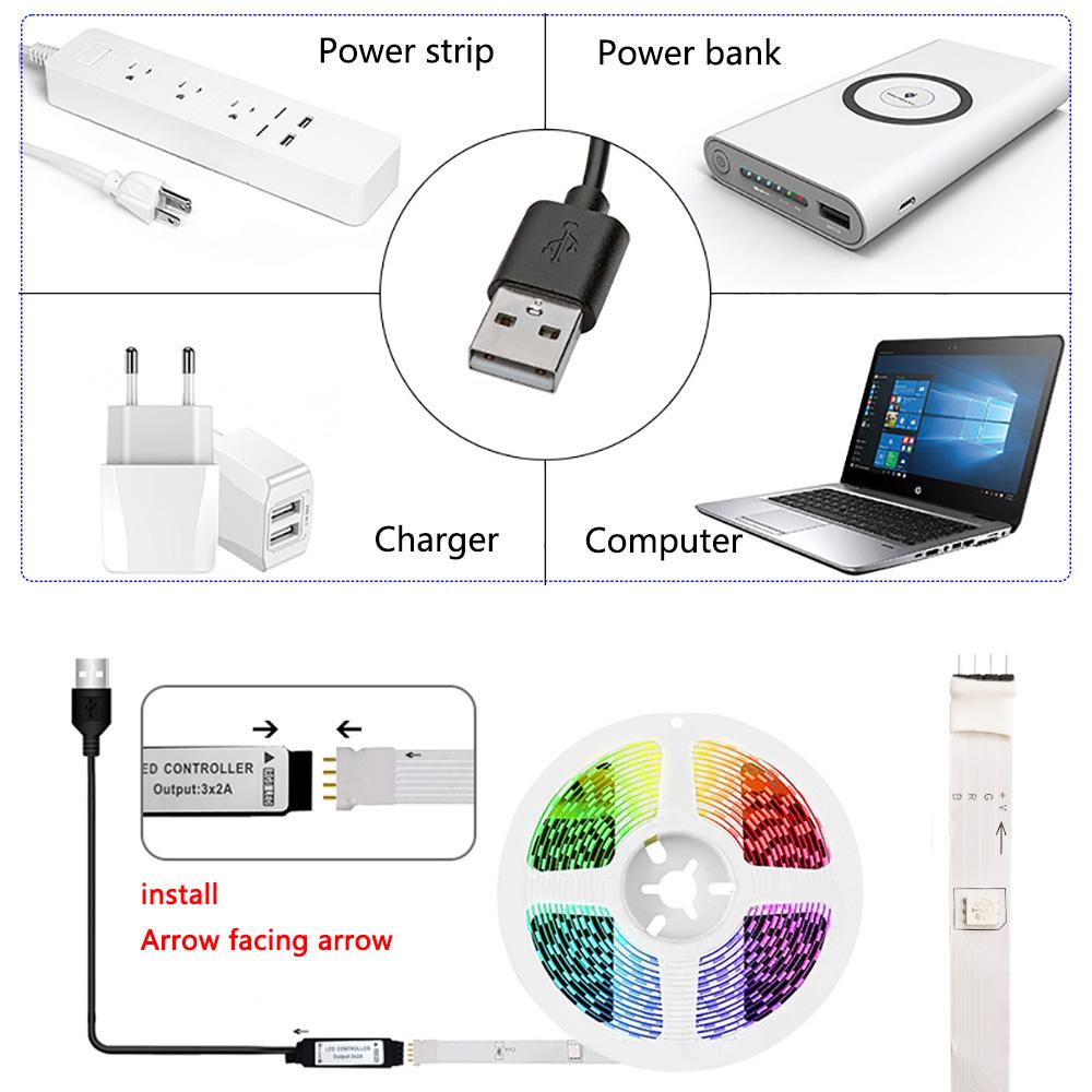 Светодиодные USB-ленты 5050 RGB, 16 цветов, меняющиеся теплые светодиодные ленты с дистанционным управлением для спальни, гостиной, ТВ, кухни, украшения «сделай сам»