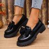 Spring New Thick Heel Single Shoes Women's Round Head Deep Mouth Butterfly Knot Thick Soled Soft Sole Loafers