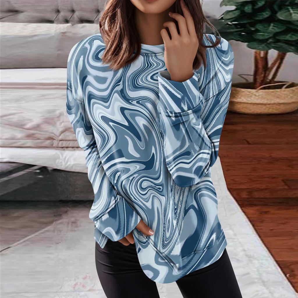 Women's Round Neck Tops Cotton Women's Casual Fashion Floral Print  Long Sleeve O-Neck Pullover Top Blouse
