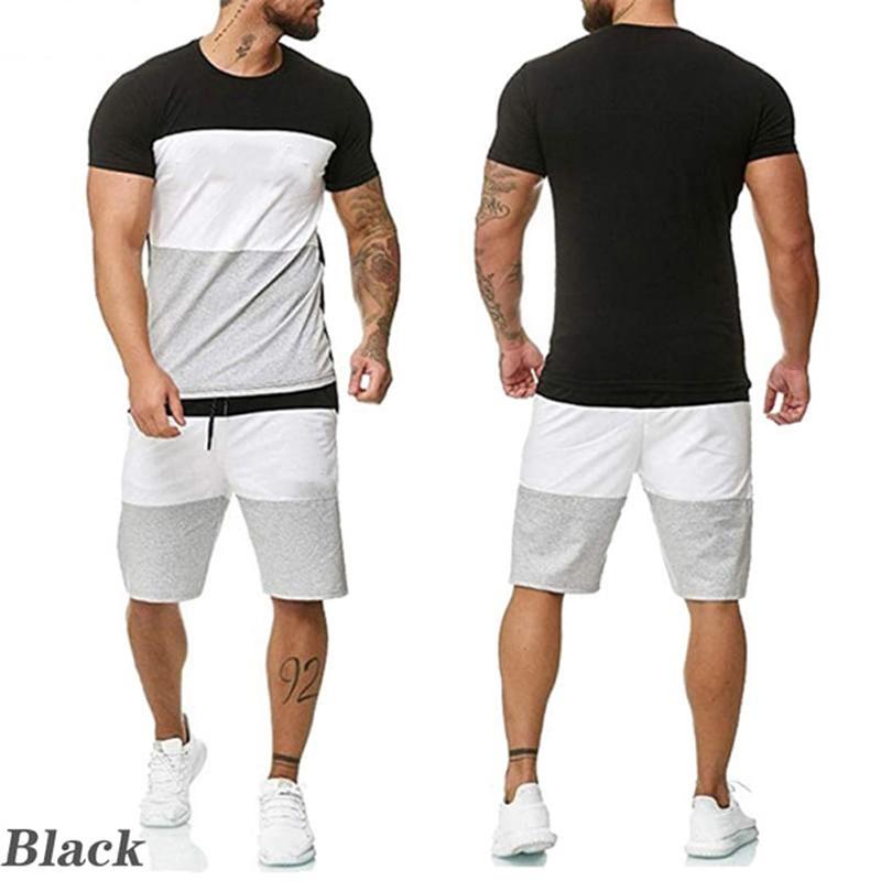 New Men's Sports Shorts Suit Men's Loose Sports Suit Striped Sportswear
