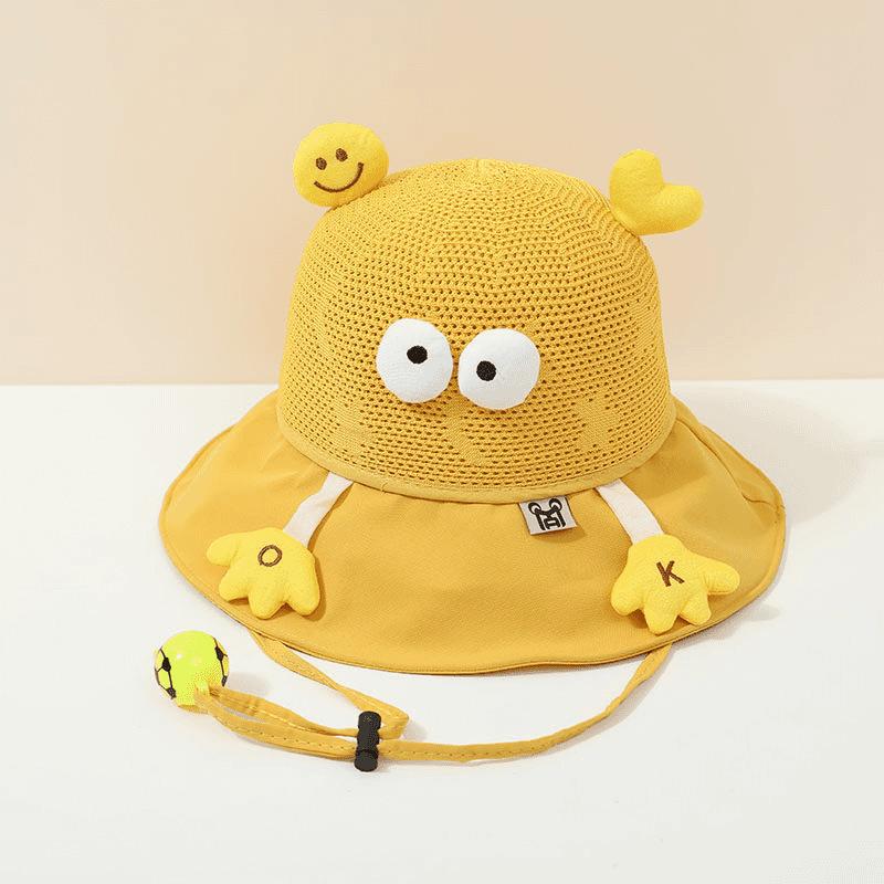 Kids Summer UV Protection Sun Hat Boys Girls Cartoon Mesh Breathable Wide Brim Fisherman Cap for Outdoor Shade