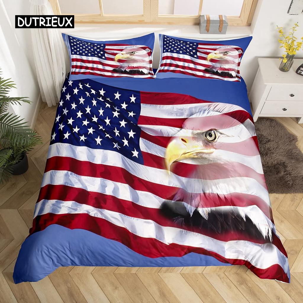 Пододеяльник с американским флагом из микрофибры Bald Eagle Patriot Комплект постельного белья с флагом США Independence Четвертое июля Пододеяльник