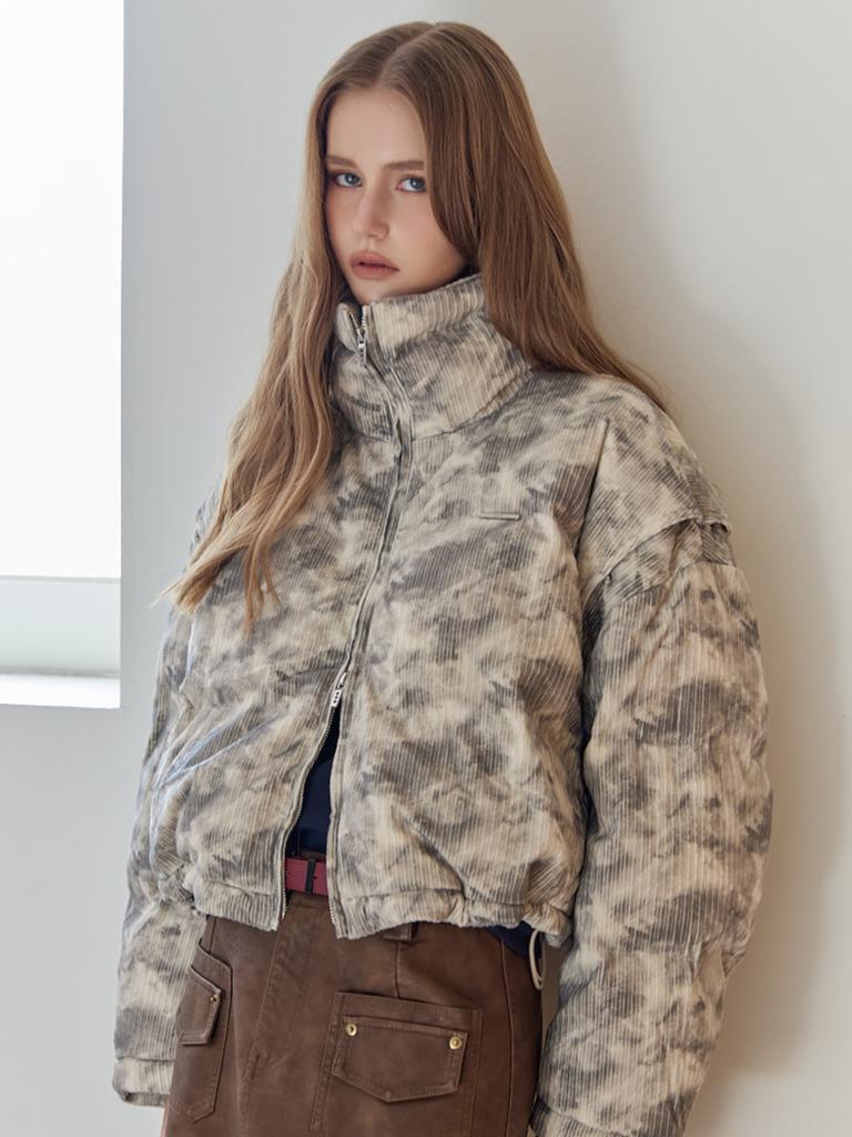Maxza Tie-Dye Corduroy High-Neck Duck Down Padded Jumper