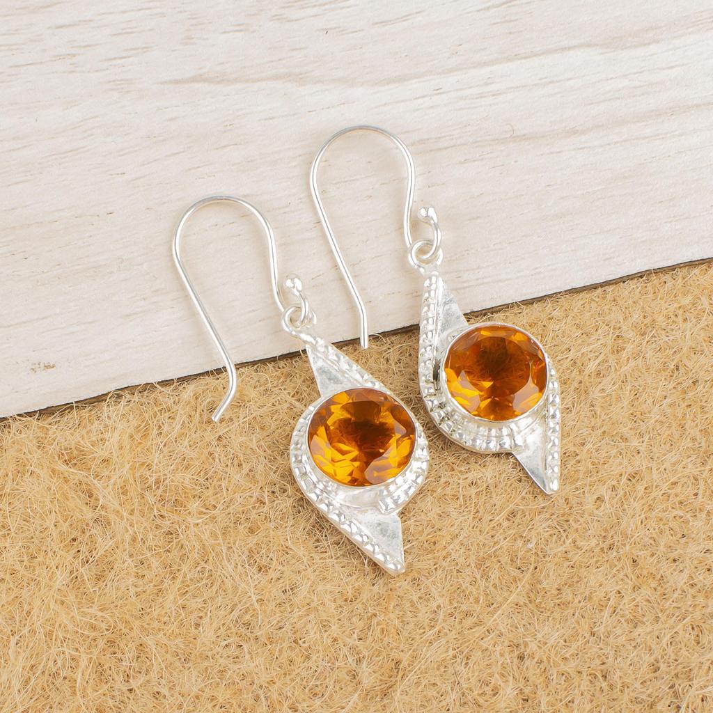 Citrine Gemstone Jewelry, 925 Solid Sterling Silver Earrings, Handmade Earrings Jewelry, Citrine Earrings For Women