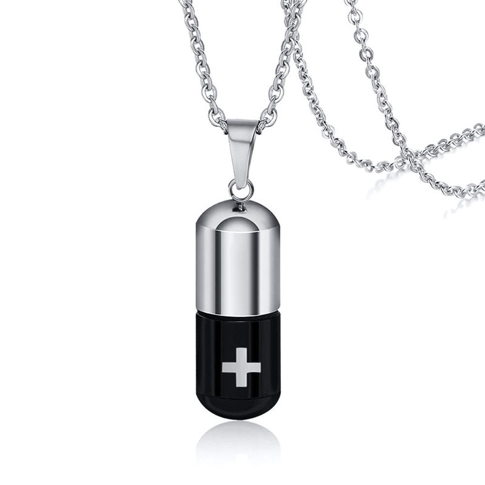 Keepsake Women Ashes Vial Cremation Urn Pendant Cross Engraved Clavicle Choker Pill Necklace