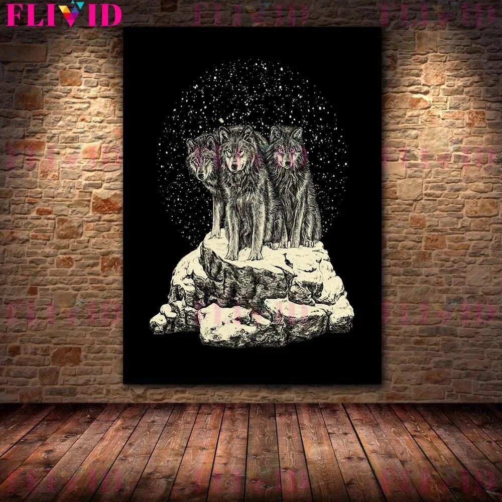 Вороны, летучие мыши, совы, волки, мыши Волшебное существо Черно-белая настенная живопись на холсте Готическая живопись с животными Плакат с принтом Домашний декор без рамки