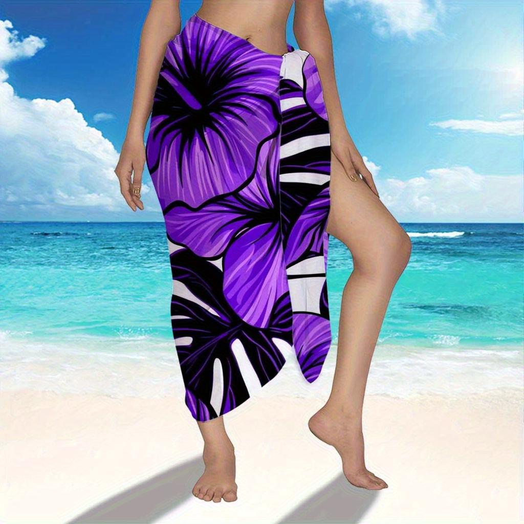 Purple Hibiscus Floral Beach Sarong, Large Ultra Soft Quick Dry for Travel Camping Summer Vacations