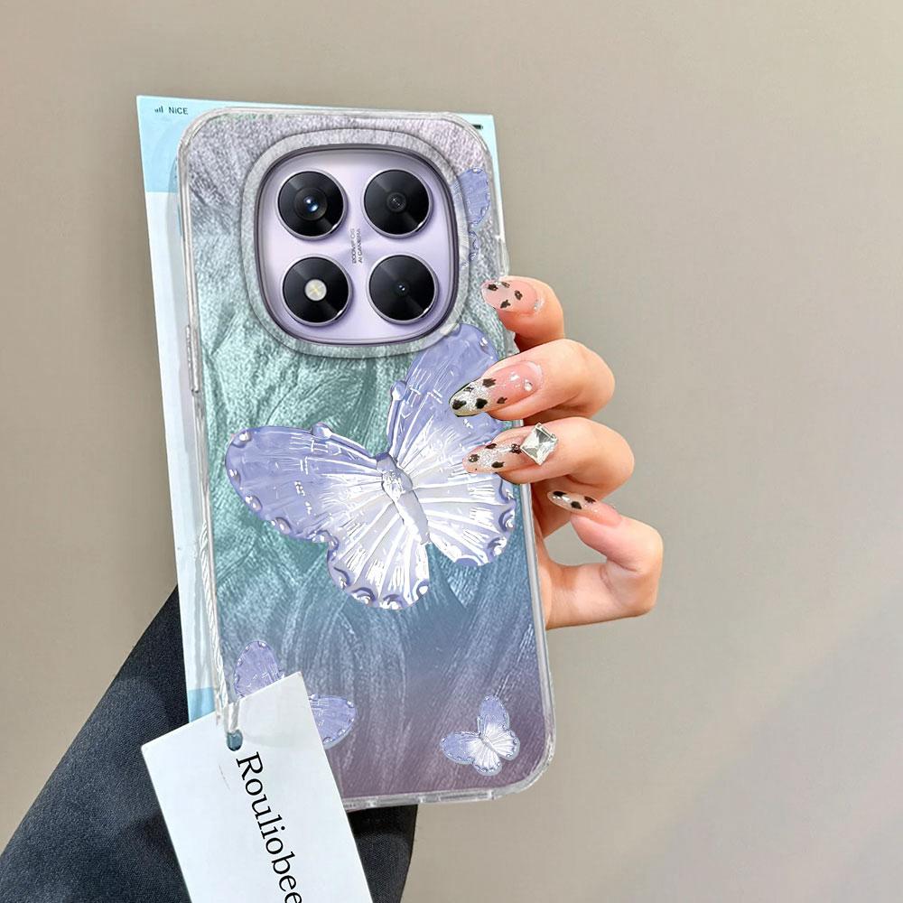 Purple Butterfly Phone Cases For Xiaomi Redmi Note 14 13 Pro 14C 13C A5 A4 A3 13T 14T Schmetterlinge Silicone Couple Funda Cover