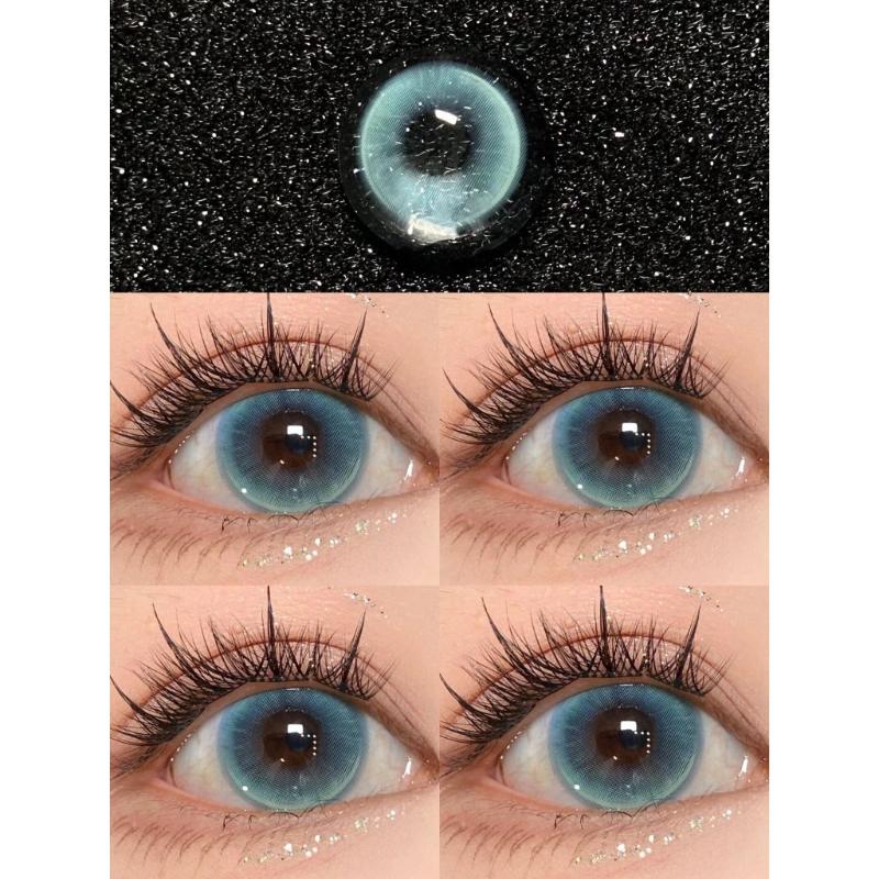 2pcs Colored Contact Lens Yearly Blue Green Dia:14.5MM Myopia Lenses Prescription Soft Lens Grade Eye Makeup Cosplay Contact Lens Big Doll Eye