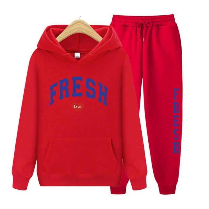 Модный классический узор с буквенным принтом FRESH LOVE, модный спортивный свитшот с принтом, осень/зима, теплая толстовка с начесом, пальто, повседневный комплект