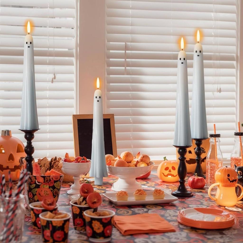 Fake Candles Halloween Ghost LED Candles Flickering Flickering LED Candlesticks Halloween Decor for Dining Party Fireplace