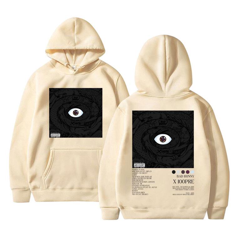 Rapper Bad Bunny X 100PRE Music Album Double Sided Print Hoodie Men Women Hip Hop Oversized Hoody Sweatshirts Vintage Streetwear