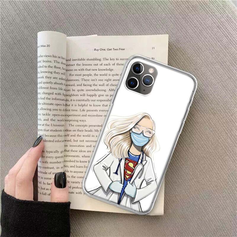 Cartoon Medicine Doctor Nurse Phone For Apple Iphone 12 13 Mini 15 Pro Max 11 Pro 14 Plus 16 Pro Max 16E Case Shell Cover Clear