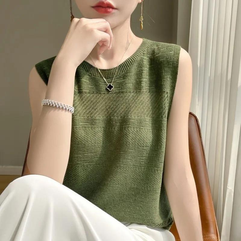 Женский весенне-летний ажурный тонкий мягкий свитер-пуловер без рукавов, трикотаж, базовые топы