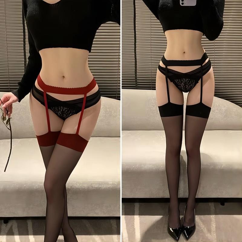 Соблазнительные черные шелковые чулки с открытой промежностью и подвязками - Идеально для полуночной страсти