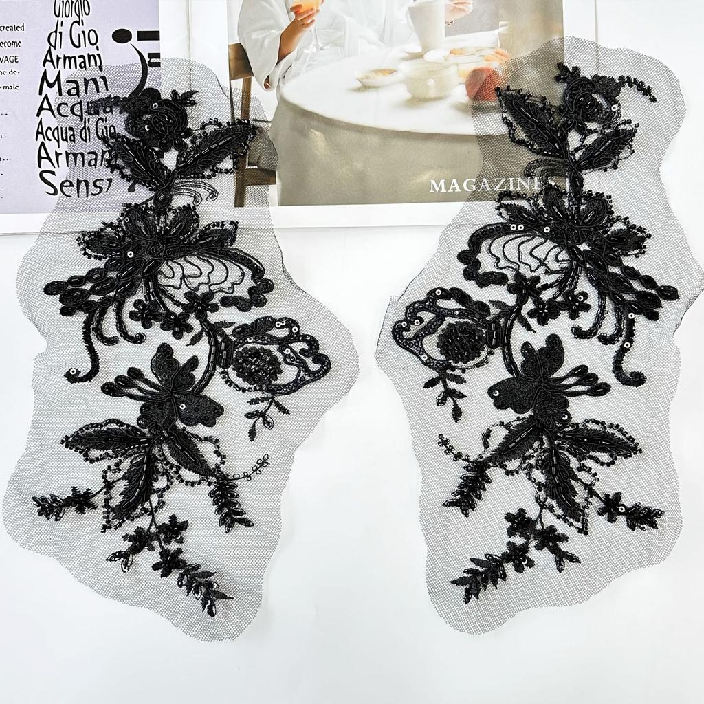 Black And White Three-Dimensional Bead Sequin Embroidery Applique Cloth Sticker Wedding Dress Dance Dress Decorative Accessories Diy Accessories