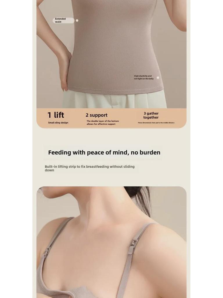 Large Warm Postpartum Nursing Vest with Chest Pad, Front Buckle, Velvet-Lined for Cold Protection, Bra-Free Design