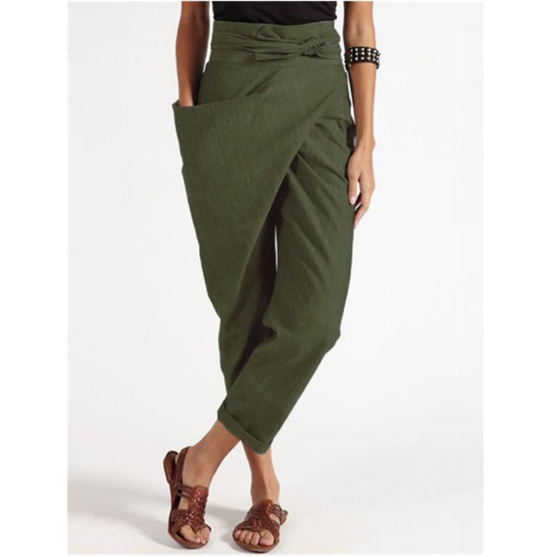 Женские летние однотонные брюки с нерегулярным завязыванием Nine Minute с высокой талией, прямые свободные повседневные брюки