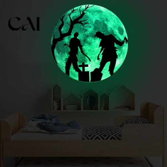 Luminous Window Decorations Halloween Glow in The Dark Wall Stickers, Moon Bat Tombstone Raven Clings Ghost Decals, Waterproof for Holiday