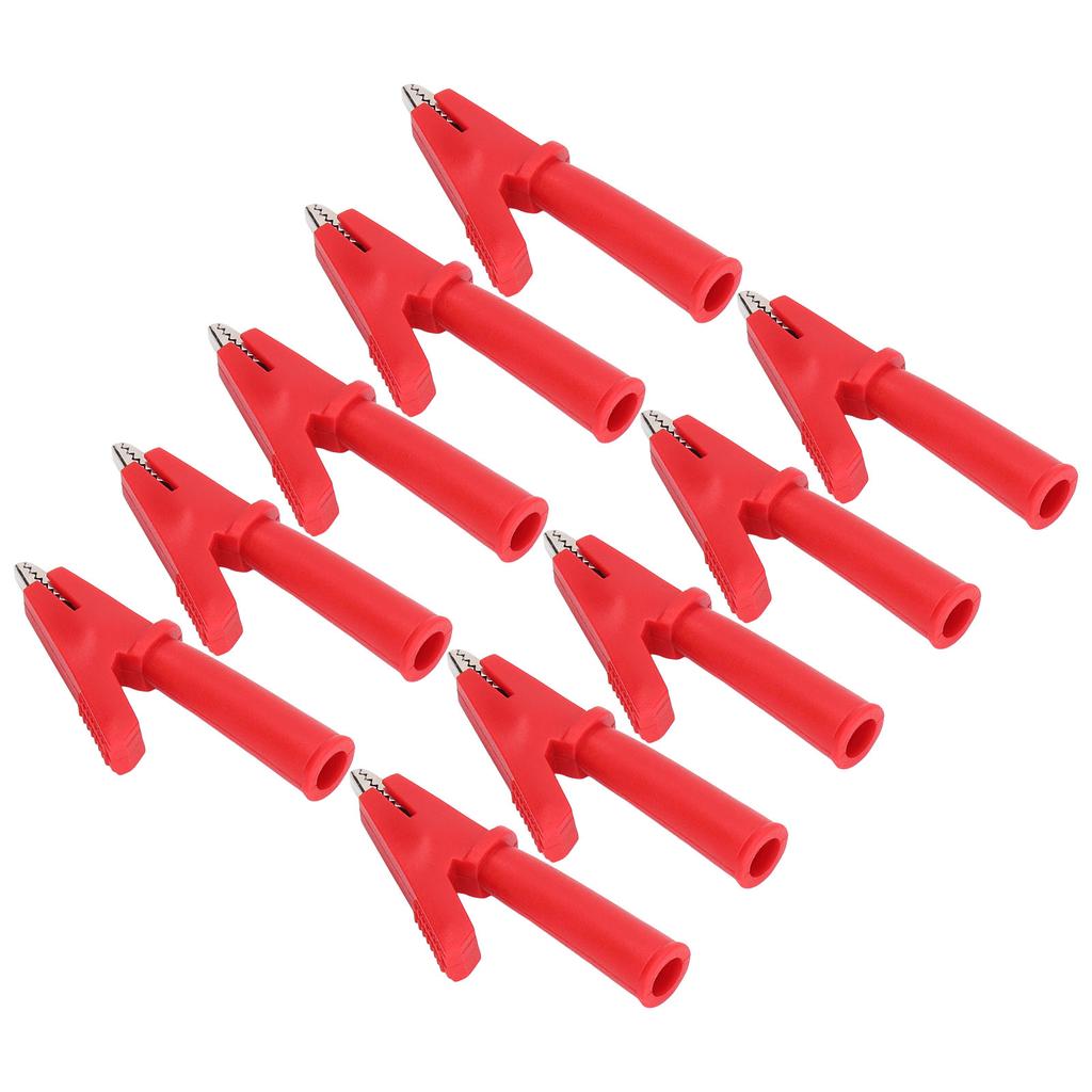 10Pcs Test   Crocodiles Clip Brass PVC Insulated Safety Multimeter Clips for 4mm Banana PlugRed
